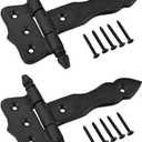 Renovators Supply Manufacturing Shed Door Hinge 5 in. Black Wrought Iron Antique Style Decorative Flush Mount Cast Iron Barn Door Shed Hinge with Mounting Hardware Pack of 2