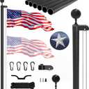 25FT Sectional Flag Pole Kit, Extra Thick Heavy Duty Aluminum Flagpoles for Outside House Inground with 3'*5' American Flag and Black Ball Topper for Residential or Commercial Use, Black