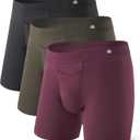 DAVID ARCHY Mens Boxer Briefs with Covered Waistband & Fly, Breathable Underwear, Moisture-Wicking, 3-Pack (Small, Olive Green/Black/Dark Grape Purple)