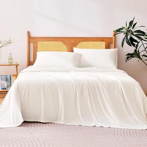 Amazon Basics Cooling Sheets, 4 Piece 100% Recycled Polyester Bed Sheet Set for Hot Sleepers, Breathable, 15-Inch Deep Pocket, King, White
