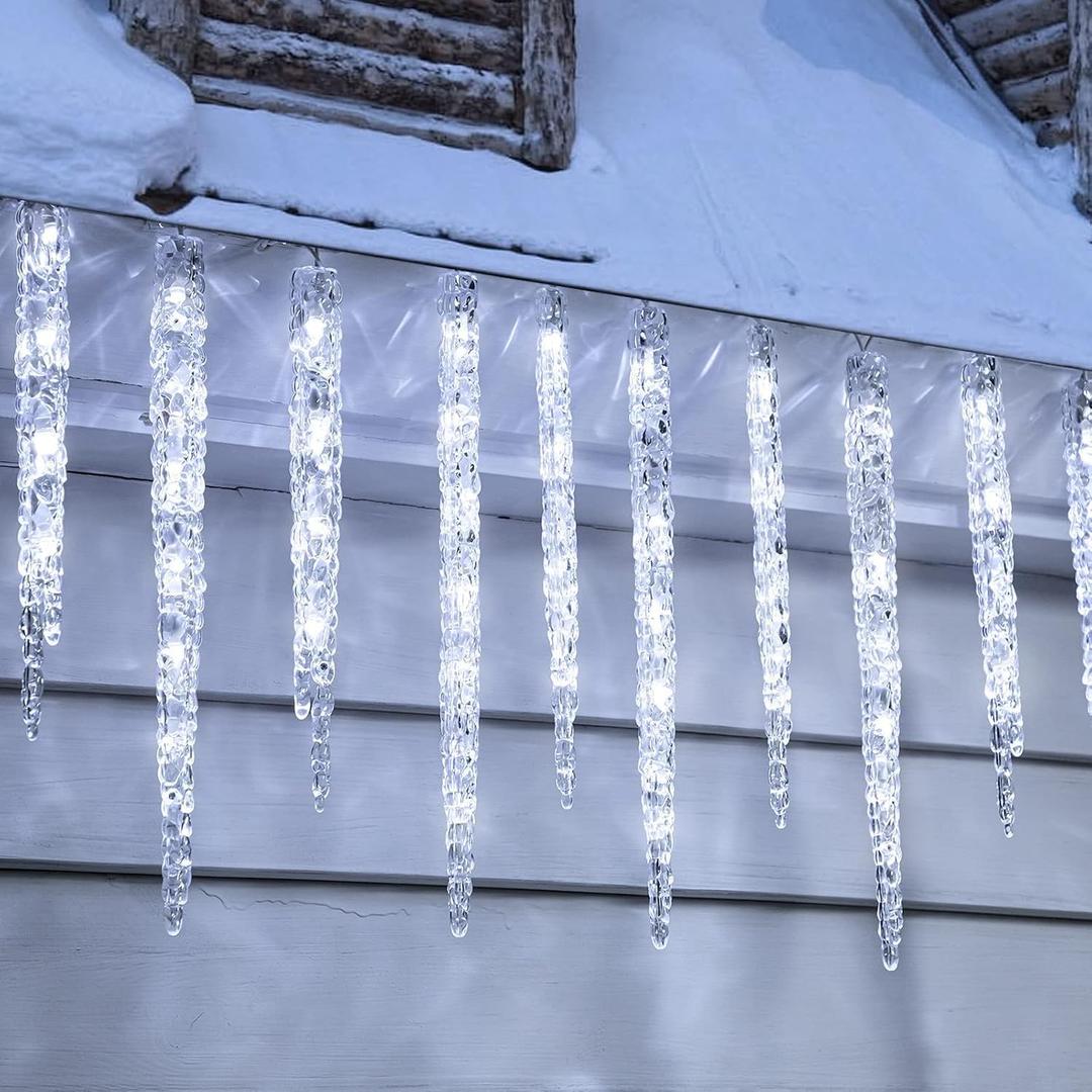 Minetom Christmas Icicle Lights - 2 Pack Total 200 LED 40 Tubes Twinkling Crystal Icicle String, Connectable Waterproof Hanging Christmas Lights Plug in for Winter Eave Holiday Outdoor Decoration (Cool White)