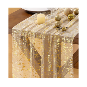 Socomi Gold Table Runner Beige Gauze Sheer Chiffon Cheesecloth Sequin 10FT Glitter Metallic Foil Dining Wedding Birthday Party Spring Anniversary Holiday Centerpiece Table Decor Beige
