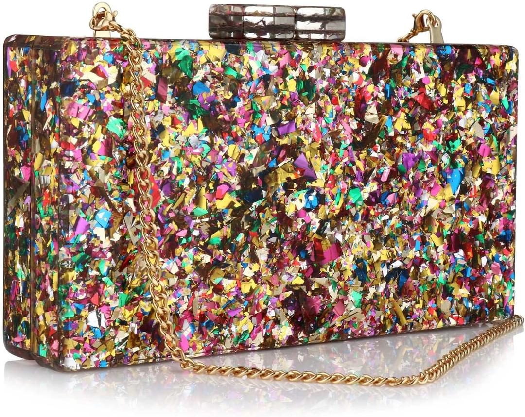 Gets Acrylic Purses and Handbags for Women Multicolor Perspex Geometric Patterns Box Clutch Banquet Evening Crossbody Handbag (C-mixed Gold Plus Size)