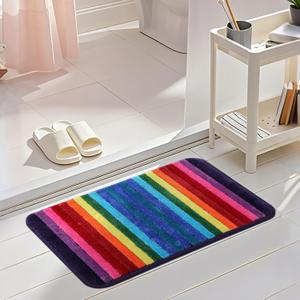 Bath Rugs for Bathroom Rainbow Bathroom Rugs Colorful Microfiber Plush Bath Mat Soft and Absorbent Bath Carpet Non-Slip Backing 20"x32" (1'8" x 2'8" (Rectangular))