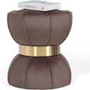 Joveco Unique Pouf Ottoman and Foot Rest - Elegant Hourglass Shape Design & Beautiful Gold Metal Band - Modern Foam Filled Velvet Upholstery Foot Stool Perfect Home Dcor (Brown)