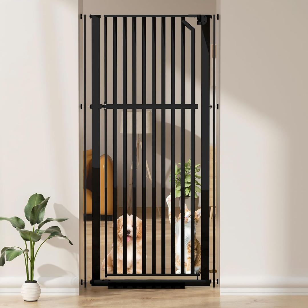 KORIMEFA 63" Extra Tall Cat Gate No Drilling Auto-Close Pressure Mounted One-Hand Open for Cat Dog Pet Stairs Doorway Hallway (30.12"-34.05", Black)