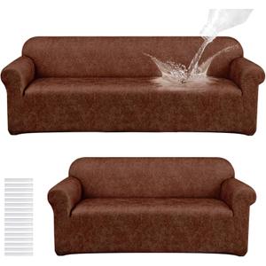 Peryiter 2 Pcs Sofa Covers Loveseat Couches Covers for Living Room Slipcover Set Furniture Protector for Couch Arm Chair, Form Fit Stretch, Wrinkle Proof(Dark Brown,Tech Cloth)