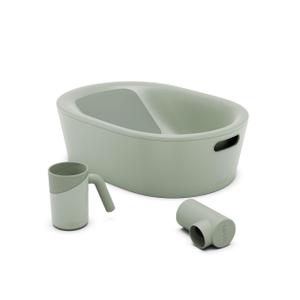 Lalo Bathtime Starter Kit - Modern Baby Bathtub, Rinse Cup & Spout Cover Bundle, Safe & Clean Design for Newborns, Minimalist Design, Easy to Clean, 25.3 x 18 x 7.7 in, 10 lb - Light Green