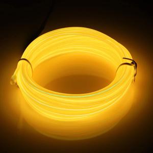 JIGUOOR USB Rechargeable EL Wire 32.8ft/10m (5mx2) Bright Neon Light Strip 360 Illumination Neon Tube Rope Lights for DIY, Festival, Party Decoration, Halloween, Chrismas (32.8ft/10M, Yellow)