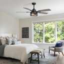 52 Inch Ceiling Fans with Lights and Remote Control, Farmhouse Ceiling Fan for Bedroom Living Room and Patio, Black Caged Ceiling Fan for Indoor and Outdoor