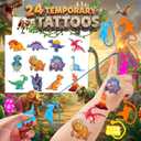 6 x 36PCS Dinosaur Party Favors for Kids - 24PCS Temporary Tattoos + 12PCS Stick Hands Stretchy Fidget Toys, Dino Birthday Goodie Bag Stuffers, Classroom Prizes, Treasure Box, Student Gifts