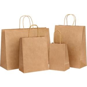 OUTUXED 40pcs Paper Bags with Handles Brown Kraft Paper Bags Assorted Sizes (8/10/12.6/16 Inches) Bulk for Gift, Business, Retail, Shopping, Party Favor