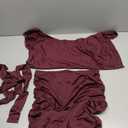 Milumia Women's 2 Piece Set Off The Shoulder Asymmetric Crop Top Ruched Tie Front Mini Skirt Going Out (Medium, Burgundy)