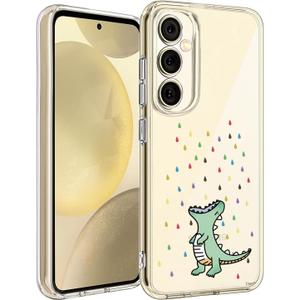 Unov Case for Galaxy S25 Plus Galaxy S24 Plus Case Clear with Design Soft TPU Shock Absorption Slim Embossed Pattern Protective Back Cover 6.7 inch (Rainbow Dinosaur)