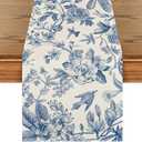 Artoid Mode Peony Azalea Sketchy Flower 210 GSM Spring Table Runner, Seasonal Summer Kitchen Dining Table Decoration for Home Party Decor 13x36 Inch (Blue)