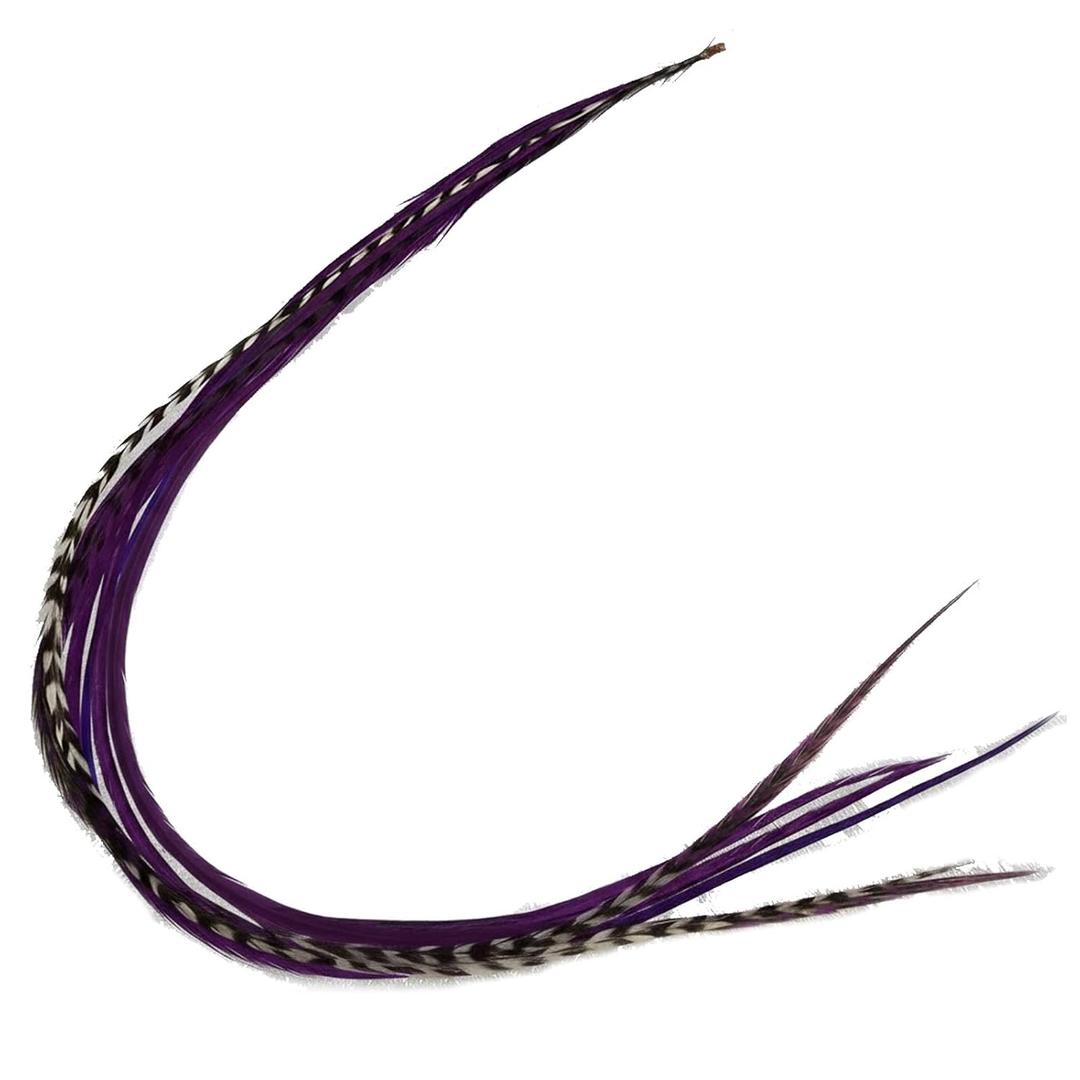 Feather Hair Extension  Dark Purple and Natural Brown Feathers, all bonded together, ranging from 4 to 7 inches in length, with a total of five authentic feathers