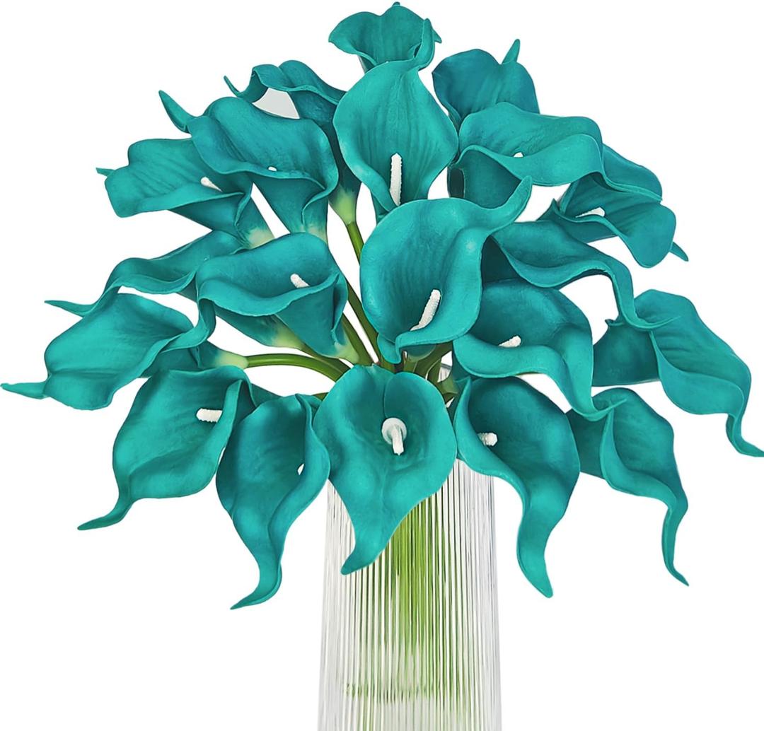 Letjolt Teal Calla Lily 20Pcs Artificial Flowers Bouquet for Wedding Bride Shower Blessing Gift Home Decoration Faux Calla Lilies Flower, 20 Pieces Letjolt Teal Calla Lily 20Pcs Artificial Flowers Bouquet for Wedding Bride Shower Blessing Gift Home Decoration Faux Calla Lilies Flower, 20 Pieces