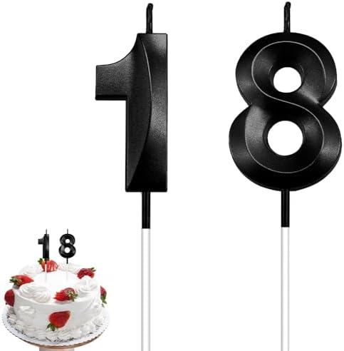 18th Birthday Candles, Black Number Candles, 3D Design Cake Topper, Happy Birthday Cake Candles for Men Women Birthday Party Anniversary Celebration Wedding Anniversary Supplies Decoration Theme Party