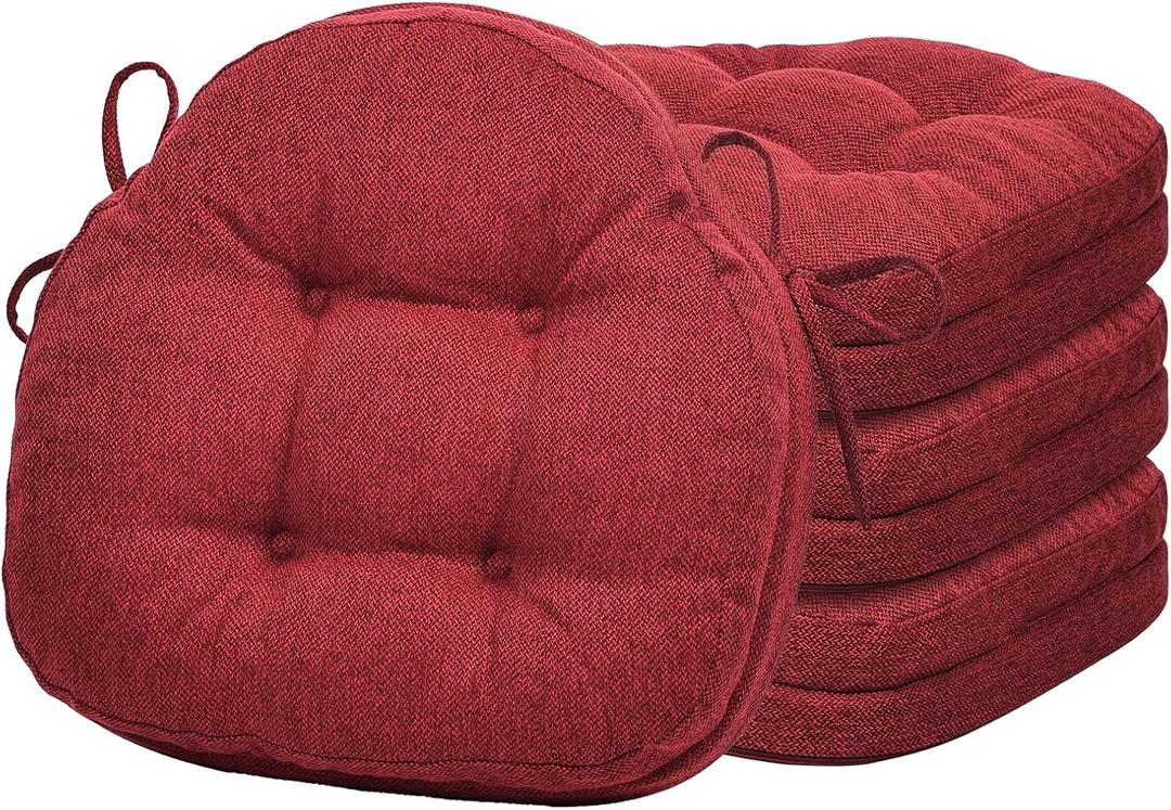 baibu Dining Chair Cushions Set of 4, Dual-Layer Patented Design Memory Foam Windsor Seat Pads, Kitchen Chair Cushions with Ties & Textured Cover, 17x 15.5 x 3.5in, 4 Pack, Red (4 Count (Pack of 1), Pure Red)