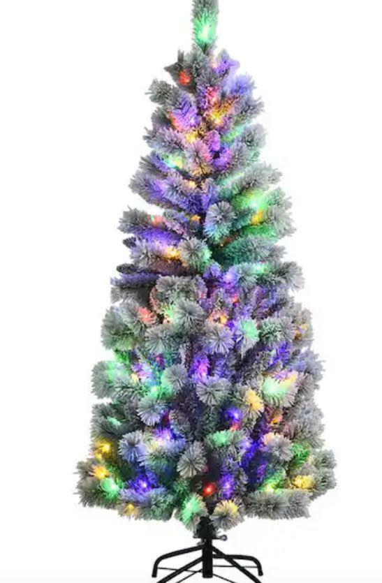 5 ft. Pre-Lit Hinged Artificial Christmas Tree Snow Flocked with 9 Modes Remote Control Lights