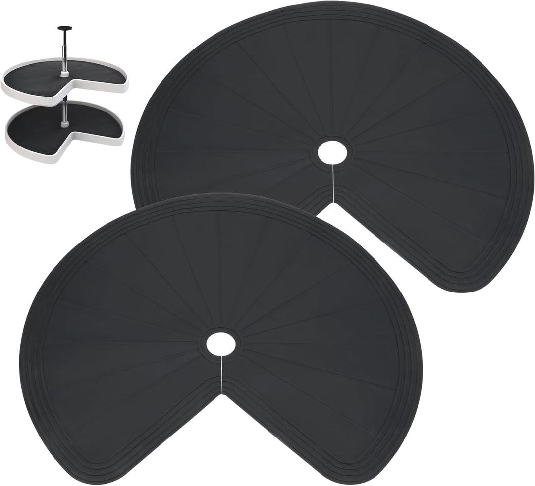 2PCS Lazy Susan Shelf Liner 27" Silicone Lazy Susan Liner Non Slip Kitchen Cabinet Liners Mats for Shelf Drawer Black