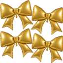 4 Pcs 39 Inch Jumbo Christmas Gold Bow Balloons Giant Bow Balloons Large Coquette Decorations Backdrop for Women Birthday Baby Shower Bridal Engagement Wedding Decor Party Supplies