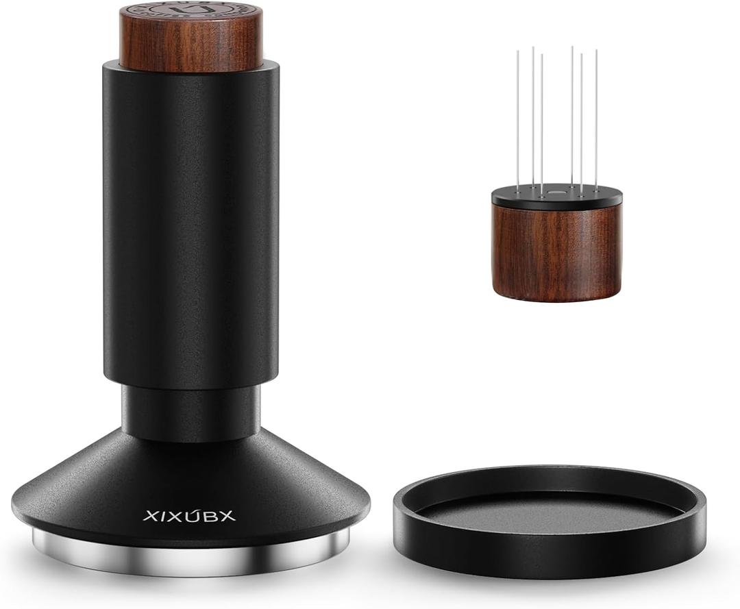 XIXUBX 51mm Espresso Tamper & Magnetic WDT Tool, Barista Cofee Tamper with Spring Loaded, Anodized Aluminum Alloy Handle, Stainless Steel Corrugated Base with Cover for Portafilter Basket