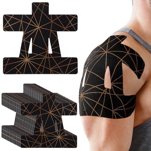 Geiserailie 20 Pcs Precut Kinesiology Tape for Shoulder, Pain Relief Pre Cut Sports Waterproof Breathable Enhance Elastic Copper Infused Kinesiology Athletic Tape for Body Support and Muscle Black