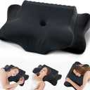 Cervical Pillow for Neck Pain Relief - Cooling Ergonomic Dual-Sided Orthopedic Neck Pillow with Ice Silk Pillowcase, Breathable Memory Foam Contour Pillow for Side, Back, Stomach Sleepers,All Black