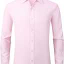 Dress Shirts for Men's Long Sleeve Button Down Shirt Slim Fit Business Formal Stretch Shirt (X-Large, Pink)