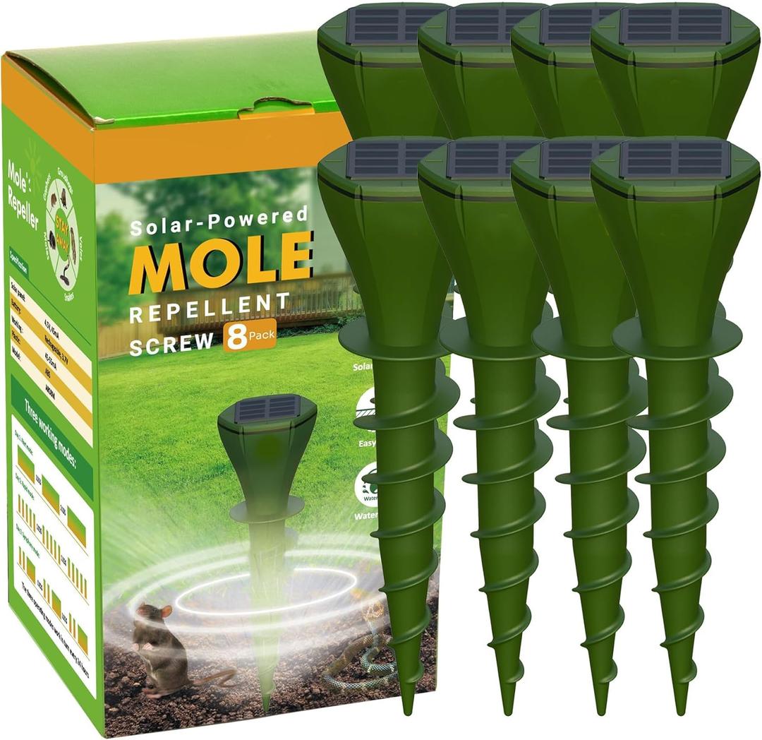 8 Packs Solar Powered Mole Repellent for Lawns, Waterproof Gopher Vole Repellent Ultrasonic Pest Control Outdoor Get Rid of Snake Voles Ground Squirrels in Garden, Yard, Lawn (GREEN)