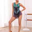 IBAKOM Women Sexy Fringe Bodysuit Open Back Sparkly Sequins Tassel Latin Jazz Dance Outfits Trapeze Acrobat Circus Costume, M