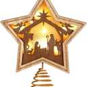 9.2 x 7.8 Inch Nativity Christmas Tree Topper Star Tree Topper Star of Bethlehem with LED Light for Religious Christian Party Decoration Tabletop Display Housewarming Birthday Gift (Brown)