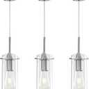 Glass Pendant Lights Kitchen Island 3 Packs, Brushed Nickel Kitchen Pendant Light, Modern Clear Glass Pendant Light Fixture, Hanging Pendant Lights for Kitchen Island Dining Room Hallway