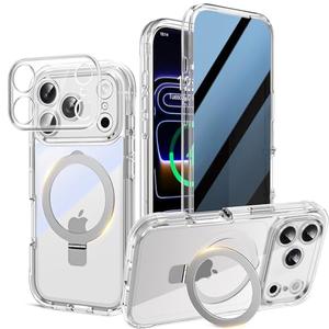 Magnetic Privacy Case for iPhone 17 Pro Max [Invisible Magnetic Kickstand] [Fit for MagSafe] Built-in Anti Peep Screen Protector, Camera Protection Full Body Phone Case Drop Proof Cover - Clear