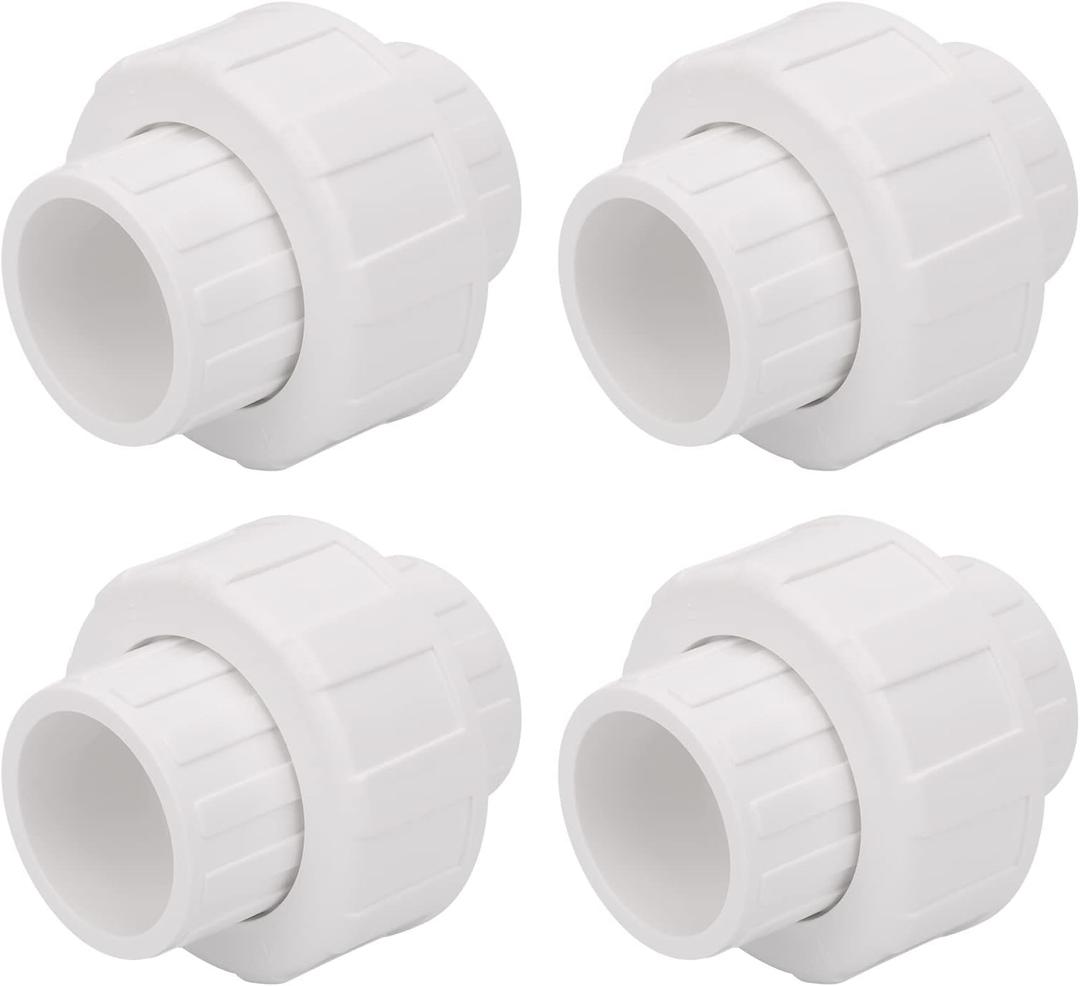 4Pcs 1" PVC Union Coupling Pipe Fitting (Socket x Socket) 1Inch PVC Slip Union PVC Adapter Coupling Schedule 40, EPDM O-Ring, White