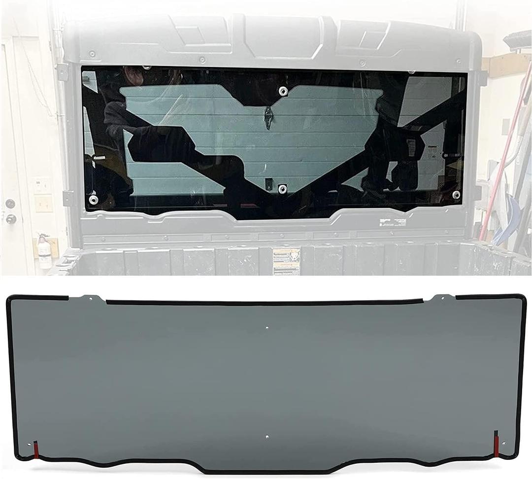 KUAFU Rear Windshield Window Compatible With 2013-2023 Polaris Ranger XP 900/XP1000 2014-2023 900/1000 CREW 2015-2016 XP 570 FULL SIZE/CREW Rear Windscreen Back Window Dust Panel Smoke Tinted