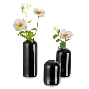 Hewory Glass Black Modern Vase, Set of 3 - Small Round Bud Vases for Flowers, Wedding Party Events Home Decor Floral Arrangements