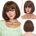 BARSDAR Short Brown Bob Wig With Bangs - Short Brown Bob with Bangs Wig for Women - 12 Inch Natural Looking Soft Synthetic Hair Replacement Wigs Velma Dora Wigs Daily Party Halloween
