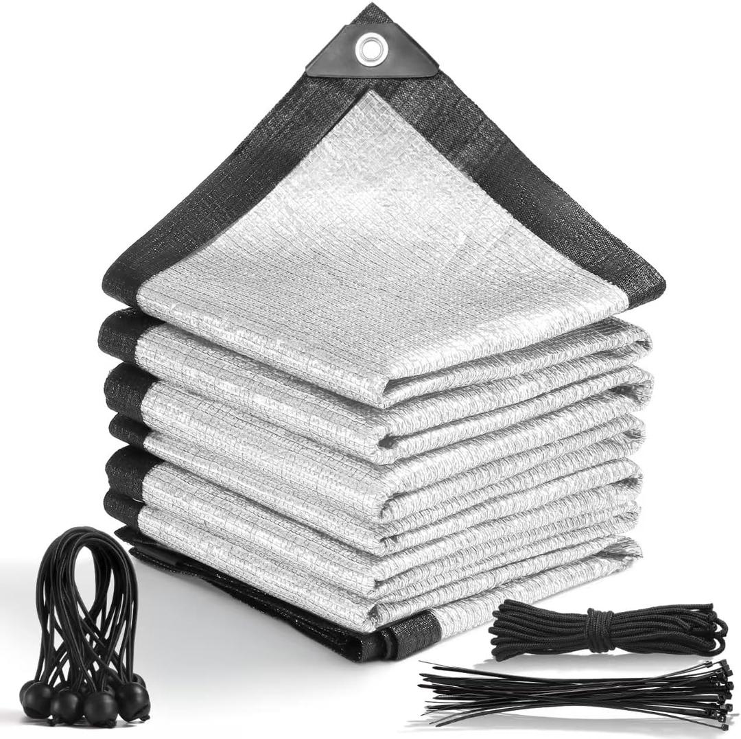 Terralux 99% 10x12 FT Aluminet Shade Cloth with Grommets FT Aluminum Reflective Tarp Sun Heat Reflective Blocking Sun for Cars Garden Patio Kennel Outdoor Cover