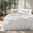 Bedsure Linen Duvet Cover King Size - Linen Cotton Blend Bedding Set, Soft & Cozy, 3 Pieces, 1 Duvet Cover 104x90 Inches and 2 Pillowcases, White Color Cooling Bedding, Comforter Sold Separately