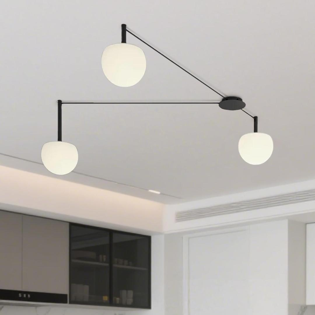3-Light Black Glass semi Embedded Ceiling Light Suitable for Living Rooms, bedrooms, corridors, Dining Rooms, Dining Rooms, Bubble Ball Ceiling Light, 18in
