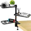 3 Tier Clamp On Desk Shelf,360 Rotatable Adjustable Above or Under Desktop Organizer,Carbon Steel Storage Tray for Home Office and Gaming AccessoriesBlack