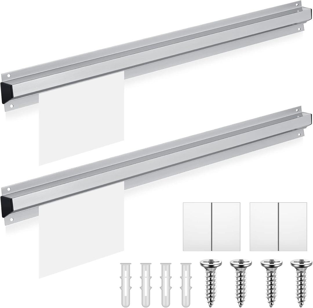 Henoyso 2 Pieces Restaurant Ticket Holder Receipt Holder Aluminum Order Ticket Rack Silver Kitchen Slide Check Rack for Office Cafes Pubs(24 Inch,Square)