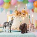5 Pcs Safari Jungle Animal Cake Candle Holders Resin Animals Figures Cake Topper Birthday Party Decor Giraffe Lion Elephant Zebra Tiger Candle Stands for Wild Animals Themed Party Decor