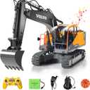 DOUBLE E Volvo RC Excavator 17 Channel 3 in 1 Construction Toys, 17 Channel Remote Control Vehicles Tractor Sandbox Toys Digger with Metal Shovel Drill Grab RC Truck for Kids Adults
