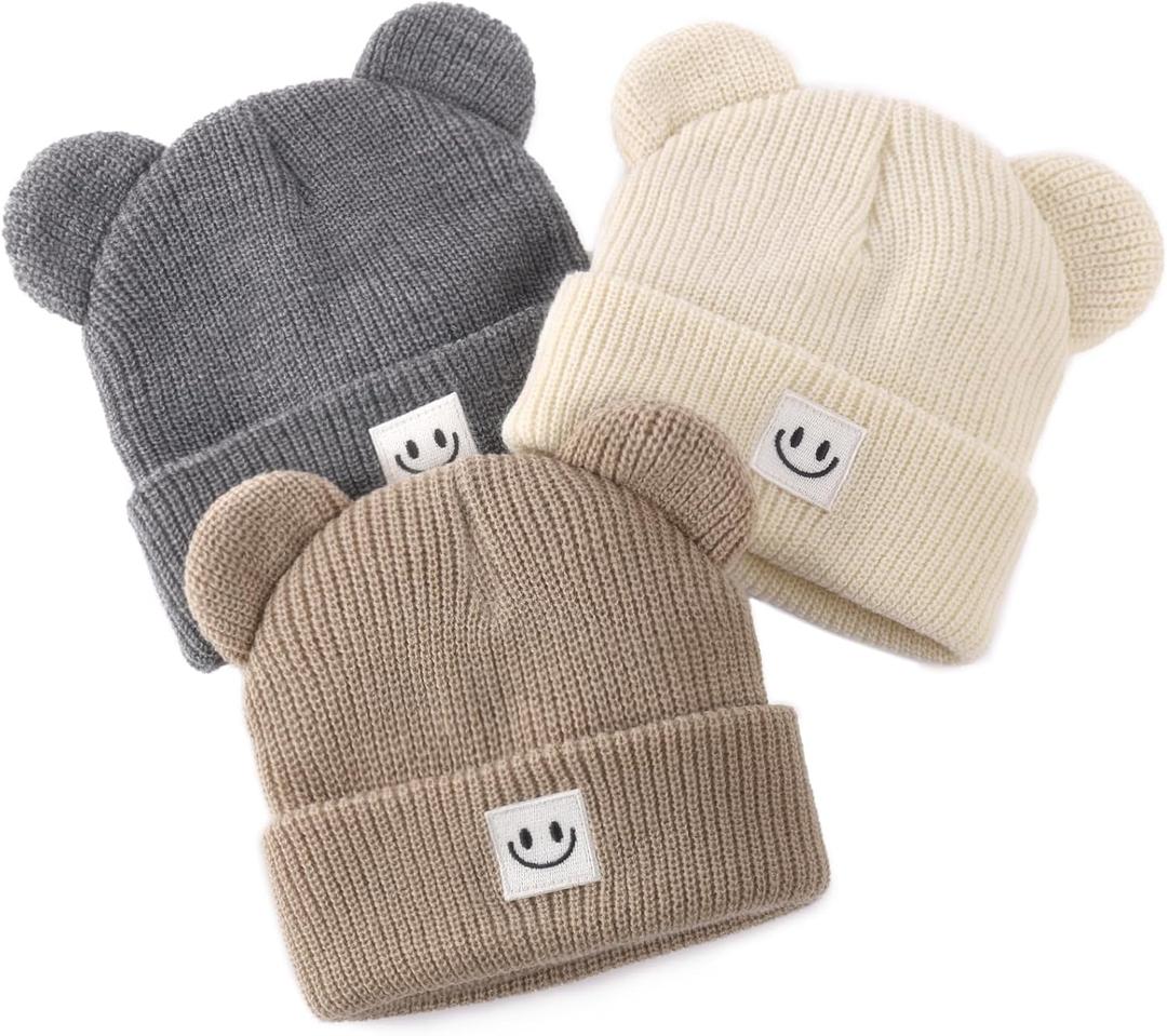 FURTALK Infant Baby Beanie with Bear Ear Cute Winter Hat for Toddler Boys Girls Soft Knitted Cap (Brown)