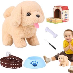 Walking Toy Dog - Walking Puppy | Realistic Plush Toy | Puppy Toy for Young Children, Interactive Electronic Animals, Walking Dog with Rope and Barking Tail