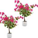 2 Pack Artificial Bougainvillea Tree, 2.5FT Faux Bougainvillea Plant with Vibrant Pink Flowers, Potted Fake Tree for Indoor Outdoor Home Office Garden Porch Decoration