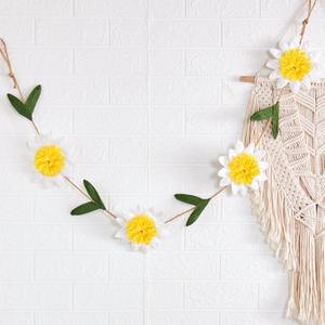 Daisy Paper Garland Boho Daisy Flower Banner Spring Hanging Garland Floral Party Banner Paper Flower Strings for 1st Birthday Baby Shower Nursery Party Supplies (Pink)